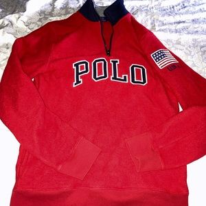 Boys Polo Ralph Lauren Red Fleece Pullover Sweater Size XL (18-20)